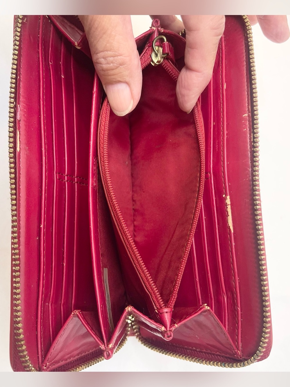 Coach Red Patent Leather Zip-Around Wallet with Bow and Heart Charm - Picture 9 of 15